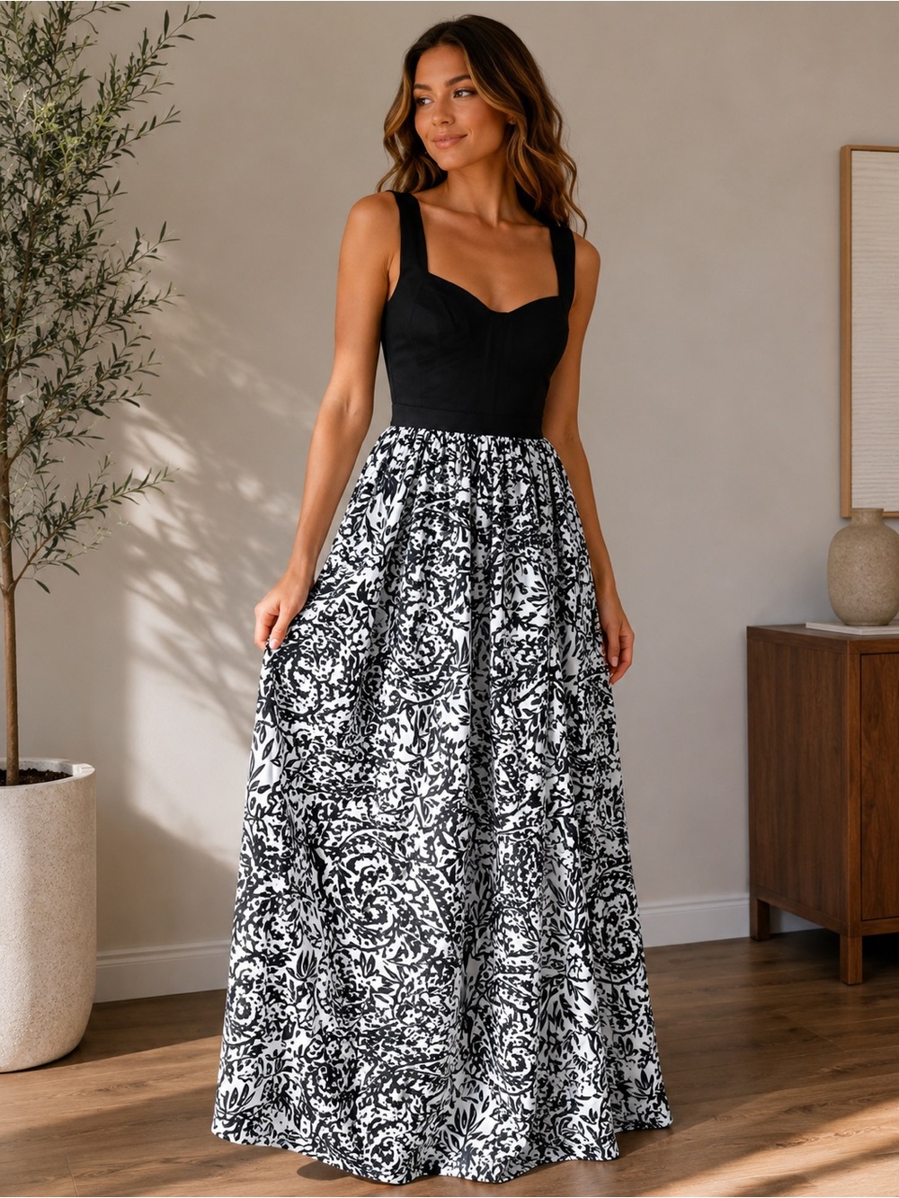 Aidan Mattox Black & White Formal Gown Size 6 NWT Elegant Sweetheart Maxi Dress